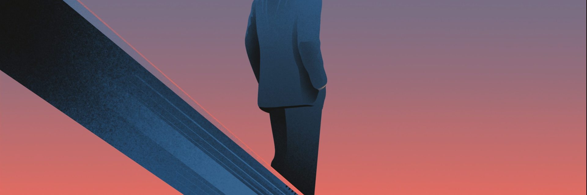 illustration of a man in a suit standing on a diving board