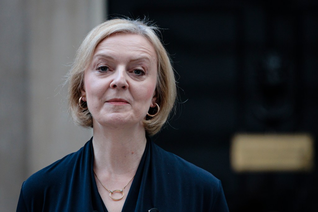 Prime Minister Liz Truss delivers her resignation speech at Downing Street on October 20, 2022 