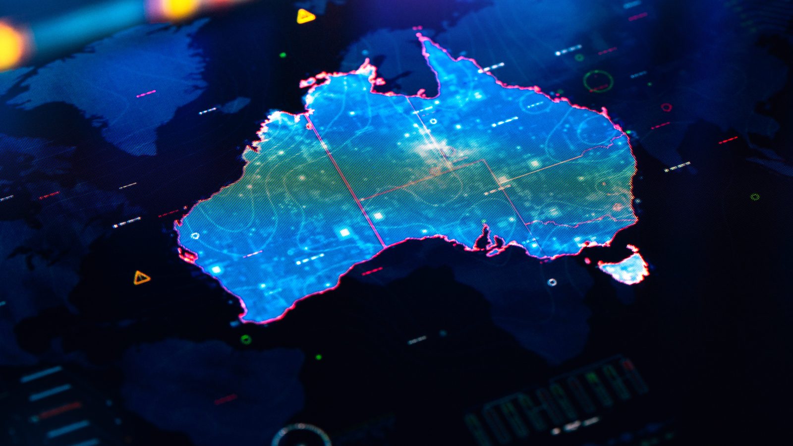 Map of Australia on digital pixelated display