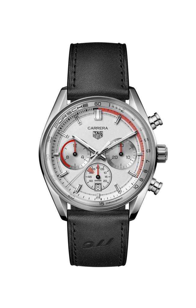 TAG Heuer Carrera Chronosprint X Porsche watch in stainless steel with red accents recalling the 911.