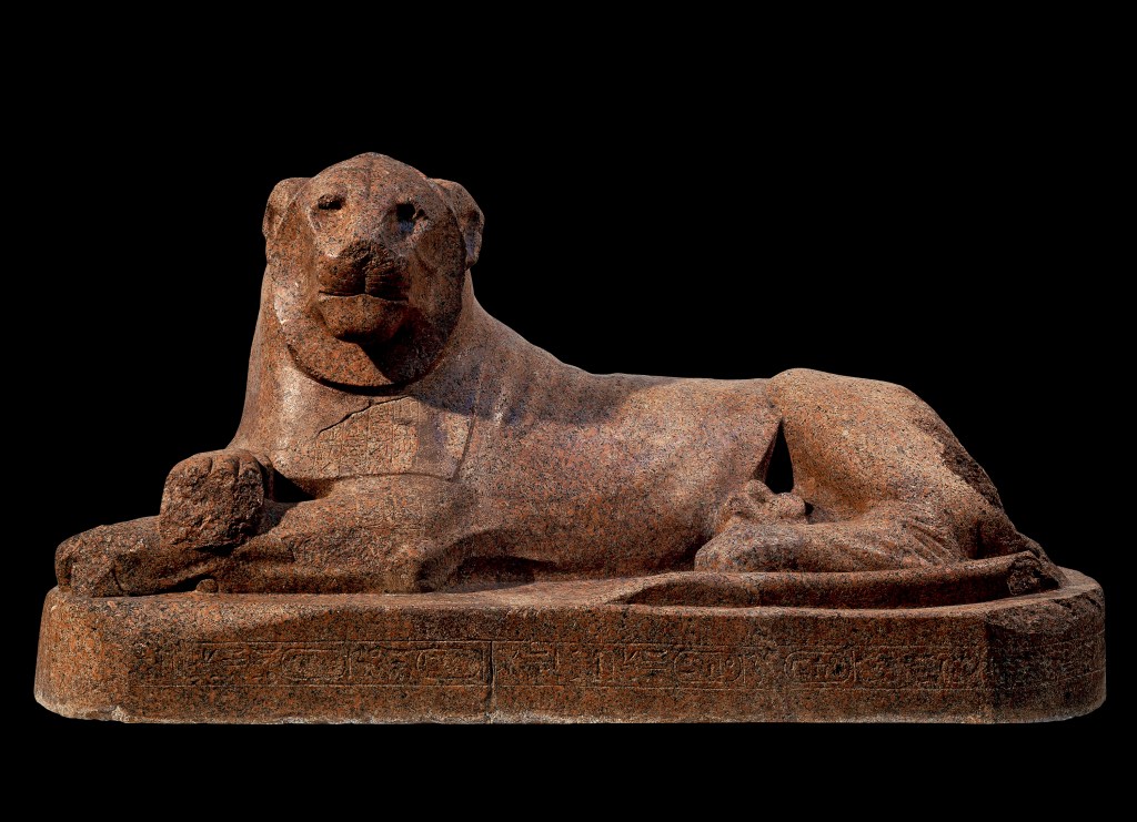 Statue of a lion erected by
Amenhotep III, re-inscribed by
Tutankhamun Gebel Barkal, Sudan
18th Dynasty, reign of Amenhotep III,
about 1390-1352 BC
Red granite
H 117cm, W 216cm, D 93cm
© The Trustees of the British Museum 